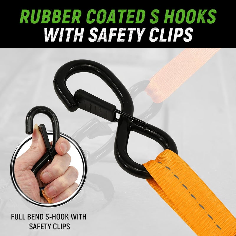 Tow-max Retractable Ratchet Straps(4 Pack) - 1in x 10ft Self Retracting Ratchet Straps with Soft Loops, 1,500 lbs Break Strength Retractable Tie Down Straps, Easy Retract for Motorcyle, Cargo, Truck, Trailer - Image 3